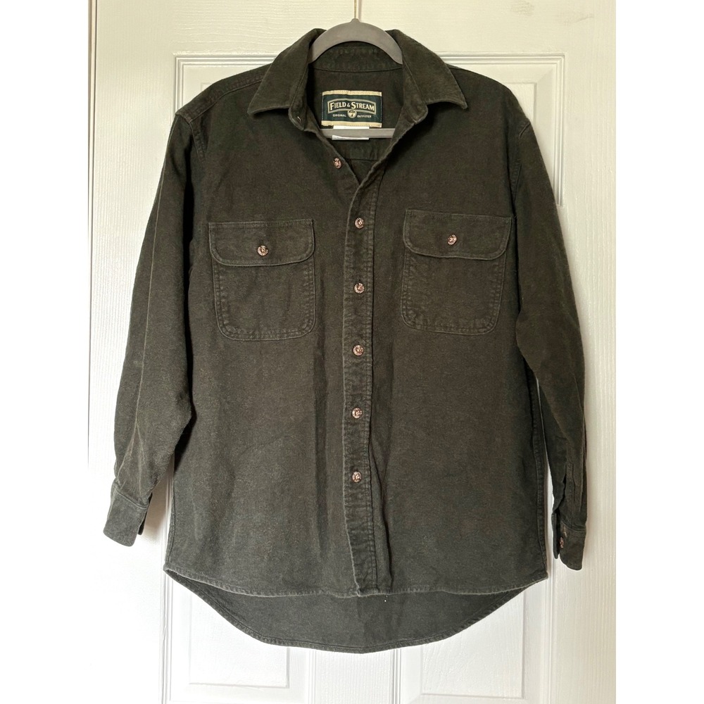 Field & Stream Mens Flannel Shirt Green Cotton Button Down Long Sleeve Medium